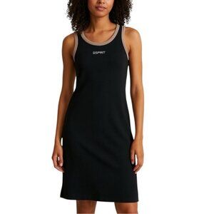 Esprit Ribbed Black & Tan Sleeveless Tank Dress Small Y2K Logo